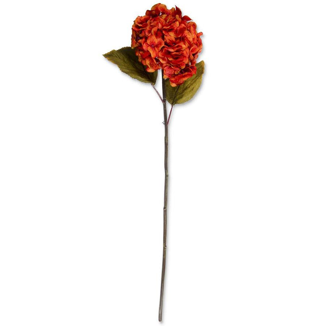 30" Burnt Orange Hydrangea with Two Leaves Stem