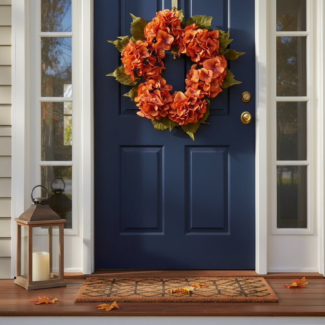 15" Burnt Orange Hydrangea Candle Ring/Wreath