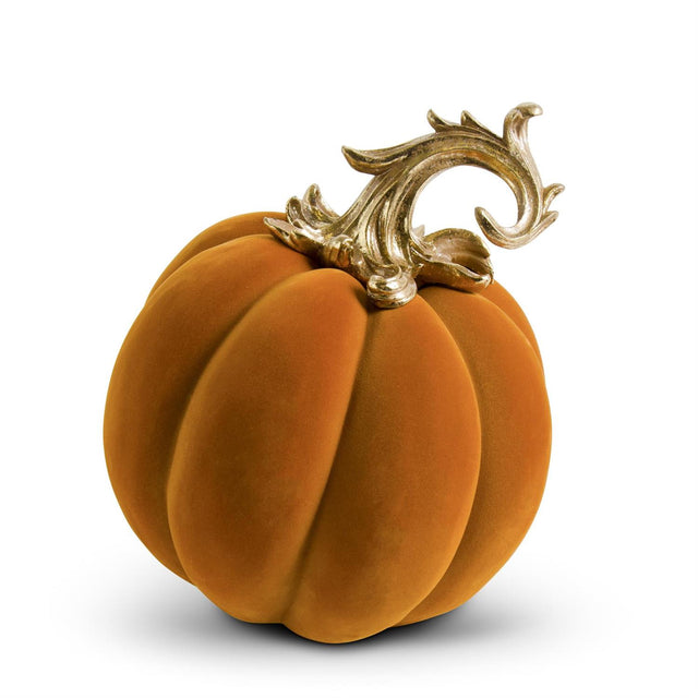 12" Orange Velvet Pumpkin with Gold Filigree Stem