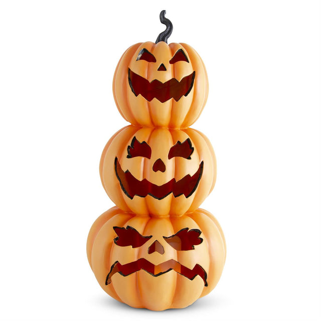 30" Orange Resin LED Flicker Flame 3 Stack Jack O’ Lanterns