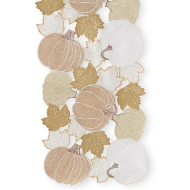 70" Cream Pumpkin & Fall Leaves Embroidered Cutout Table Runner