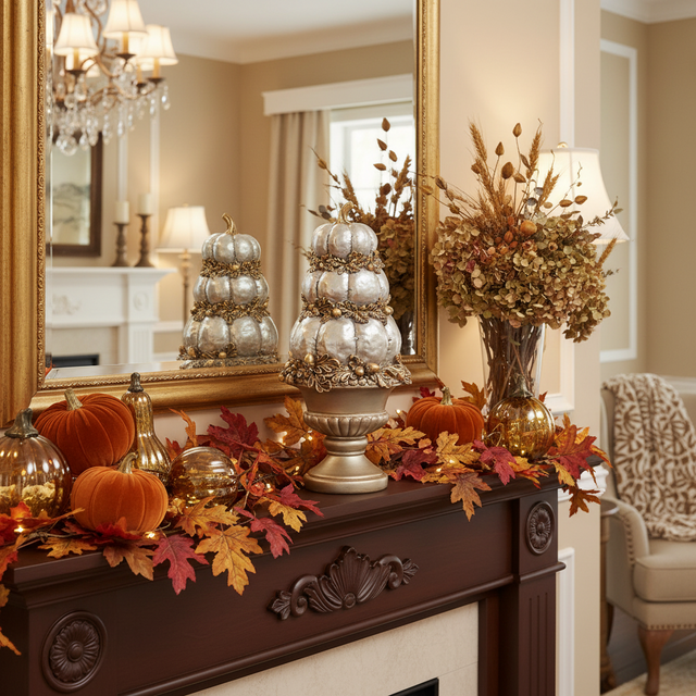 15.25" Silver Resin 3 Stack Pumpkins in Urn