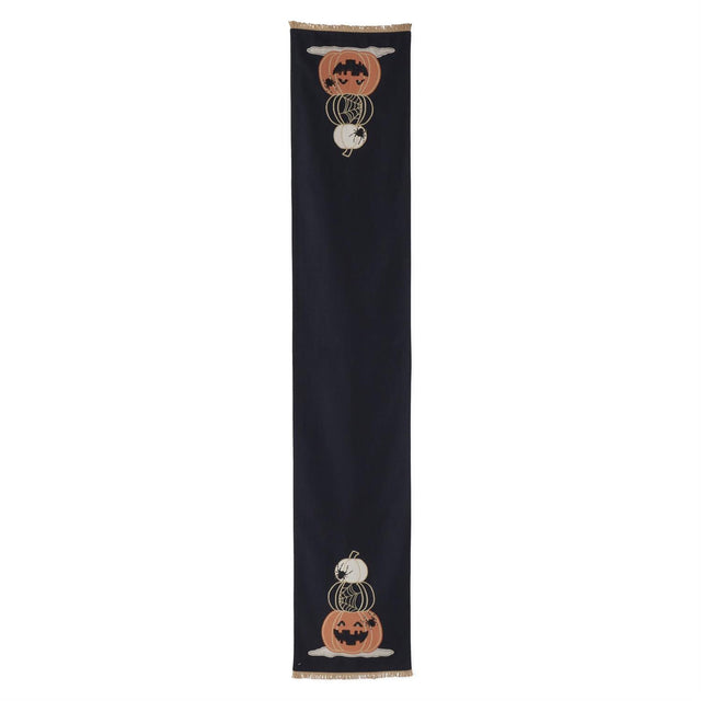 27" Black Halloween Jack O’ Lantern Stitched Table Runner