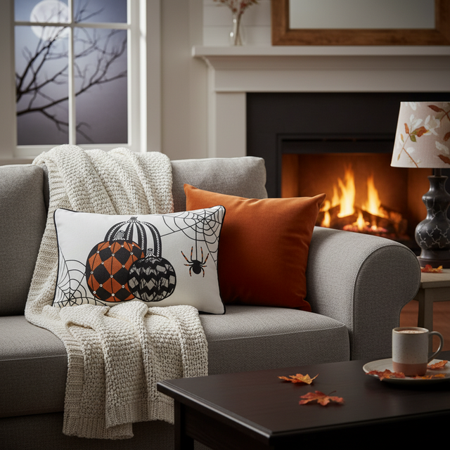 18" White Lumbar Halloween Pumpkin Pillow