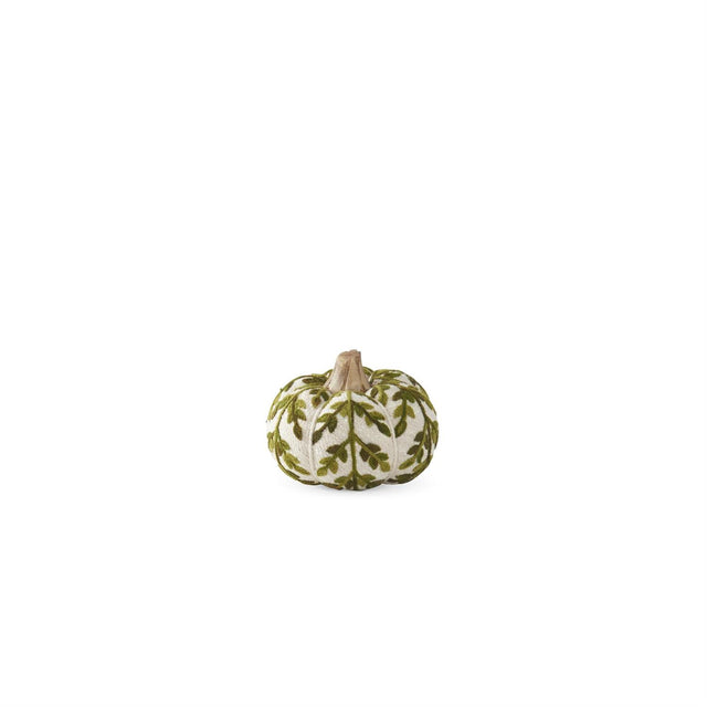 3.5" Cream & Green Foliage Knit Pumpkin