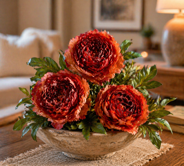 16.5" Real Touch Peony Stem | Orange/Red or Purple