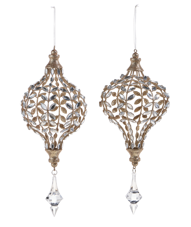 14" Jeweled Drop Ornament with Champagne Glitter