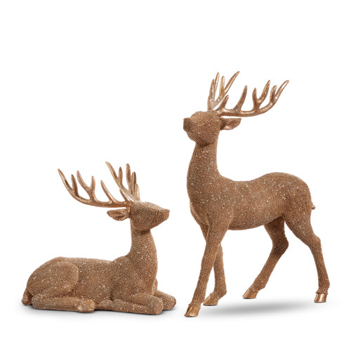 15.25" Bronze Glittered Deer | Set of 2