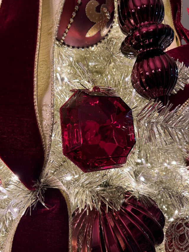 6" Burgundy Square Jewel Glitter Ornament