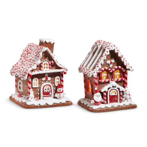 7" Lighted Peppermint Gingerbread House | Two Whimsical Styles