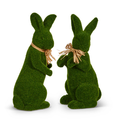 16" Moss Rabbit w/Raffia Bow | Easter Bunny Decor (Sold Individually)