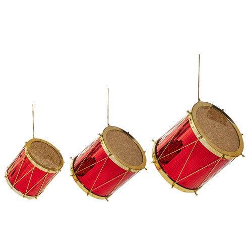 9.5"|7.5"|5.5" Red & Gold Metallic Drum Ornaments | Set of 3