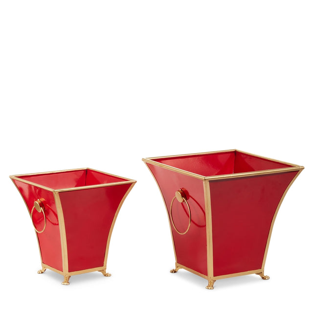 12.25" Red and Gold Cache Pots | Set of 2