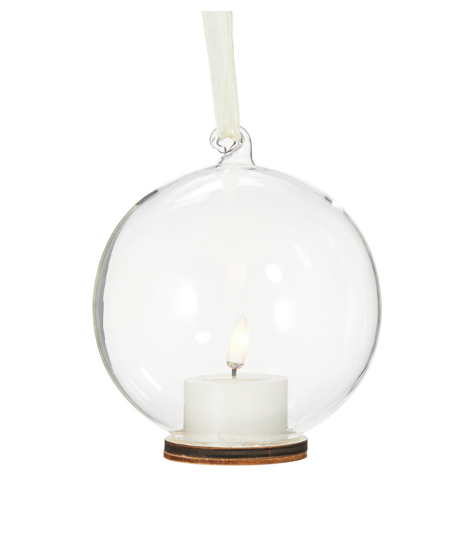 5.5" Clear Ornament with Ivory Tealight