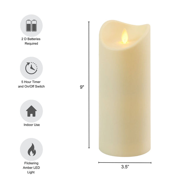 Battery-Operated 9" Pillar Candle with Moving Flame