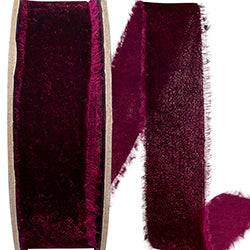1" X 5 YD Dutchess Velvet Frayed Edge Wired Ribbon | Burgundy