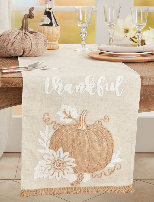 16"x70" Thankful Pumpkin Runner | Natural, White