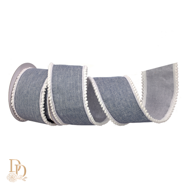 4" X 5 Yard Chambray Pompom Ribbon