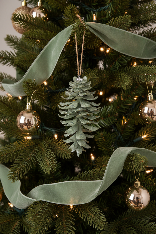 8.5" Sage Glittered Shatterproof Pinecone Ornament