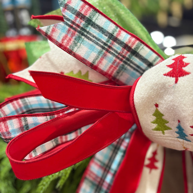 20" Pine & Plaid Cozy Christmas Bow | Handtied Designer Bow