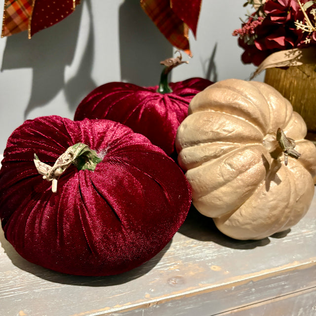 Burgundy Velvet Stuffed Pumpkin | 6" or 5.25"