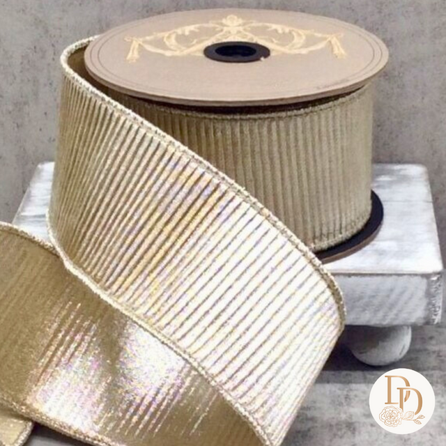 2.5" Platinum | Pleated Lame Ribbon | 10 Yards