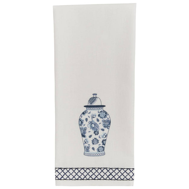 18" Blue & White Chinoiserie Ginger Jar Dishtowel
