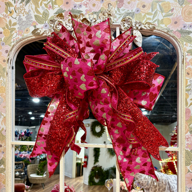 18" Jeweled Magenta Glam Designer Handtied Valentine's Day Bow