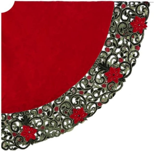 64"D Berry Vine Jeweled Poinsettia Velvet Tree Skirt