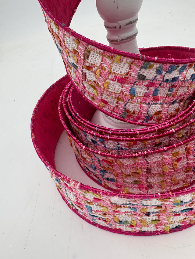 2.5" Pink | Gold | White | Boucle Dupioni Ribbon- 10 Yards