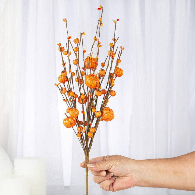 17" Fall Faux Pumpkin and Mixed Berry Stem | Orange or Off-White