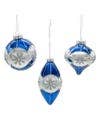 3" Blue/White Glass Ball Ornament- Set of 3