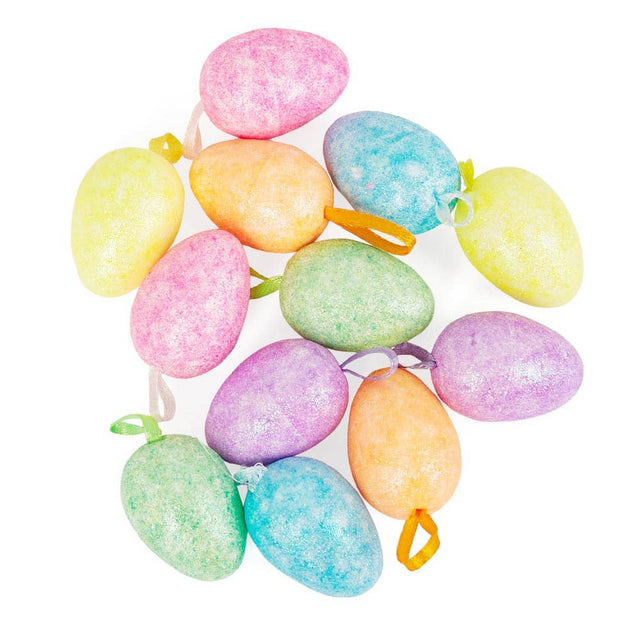 1-1/2" Pastel Glittered Easter Egg Ornaments | Pack of 12
