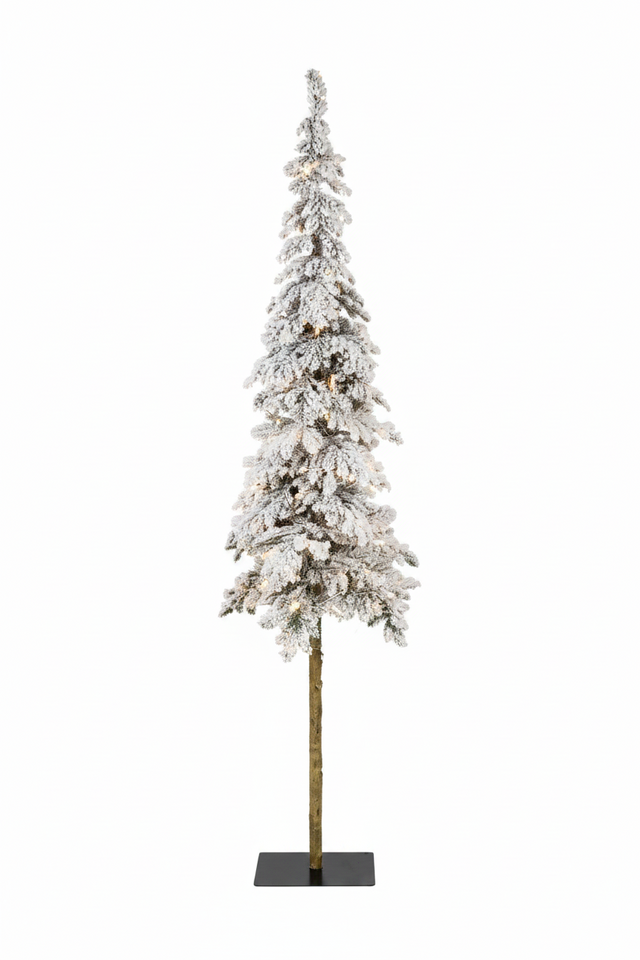 8' Alpine Fir Snowy Tree with Metal Base