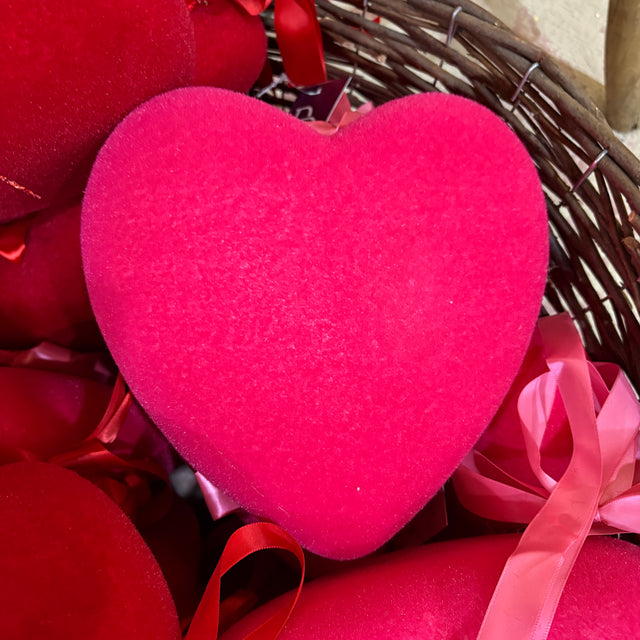 9" Flocked Heart Hanging Ornament | Available in Hot Pink and Red