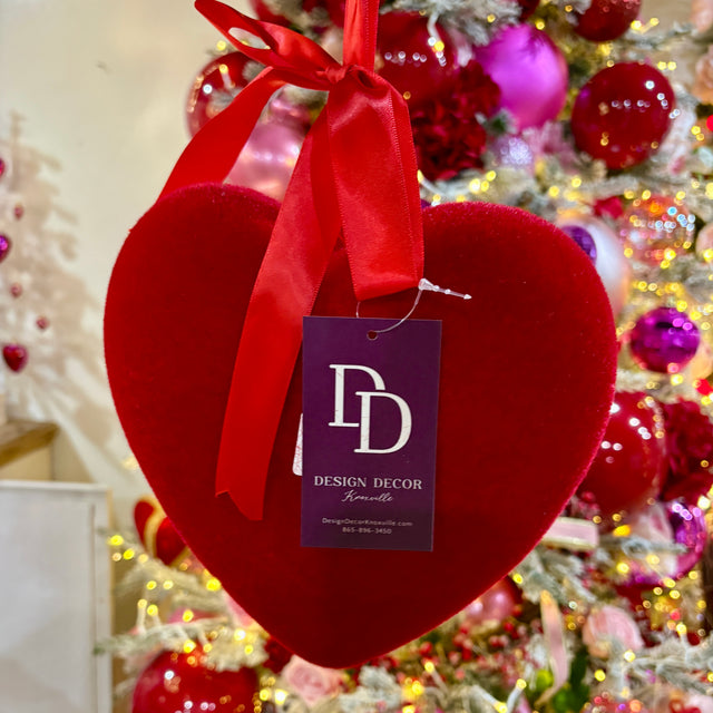 9" Flocked Heart Hanging Ornament | Available in Hot Pink and Red