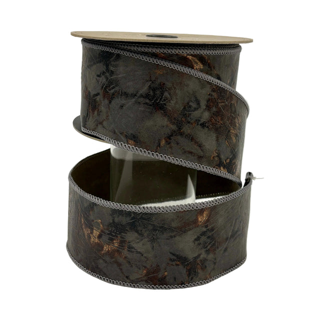 2.5"x10YDS Faux Grey Leather Wired Ribbon