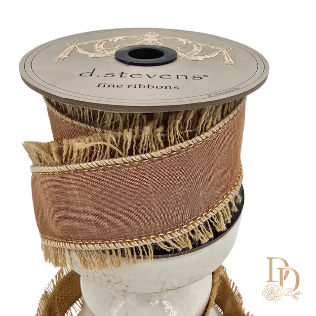 2.5" x 5YDS Dupion Ribbon with Jute Edge | Old Rose