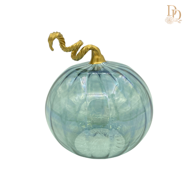 3" Iridescent Teal Blown Glass Tabletop Pumpkin