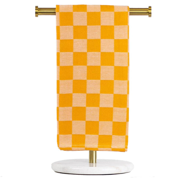 20"x28" Checkerboard Jacquard Hand Towel | Orange & White