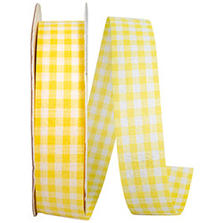 7/8" x 25YDS Yellow Gingham Check Ribbon | Non-Wired