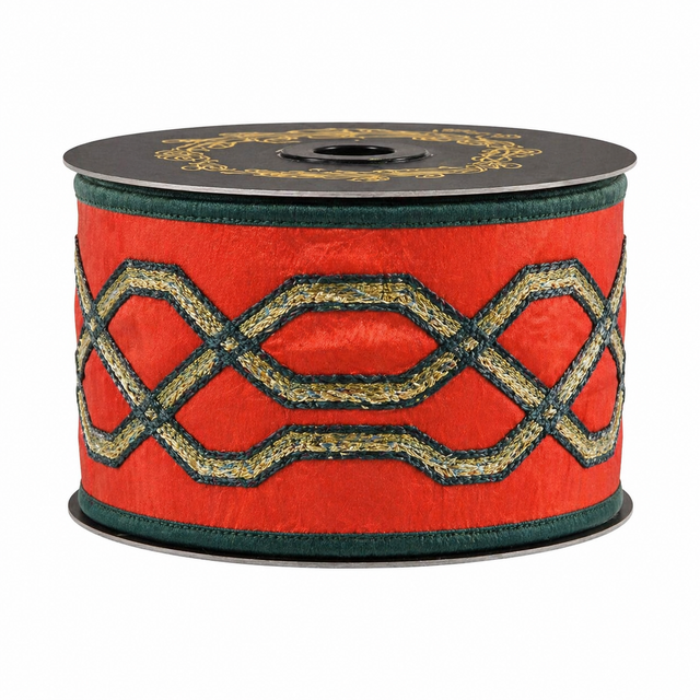 4" x 5yd Embroidered Trellis Pattern Dupioni Fused Ribbon