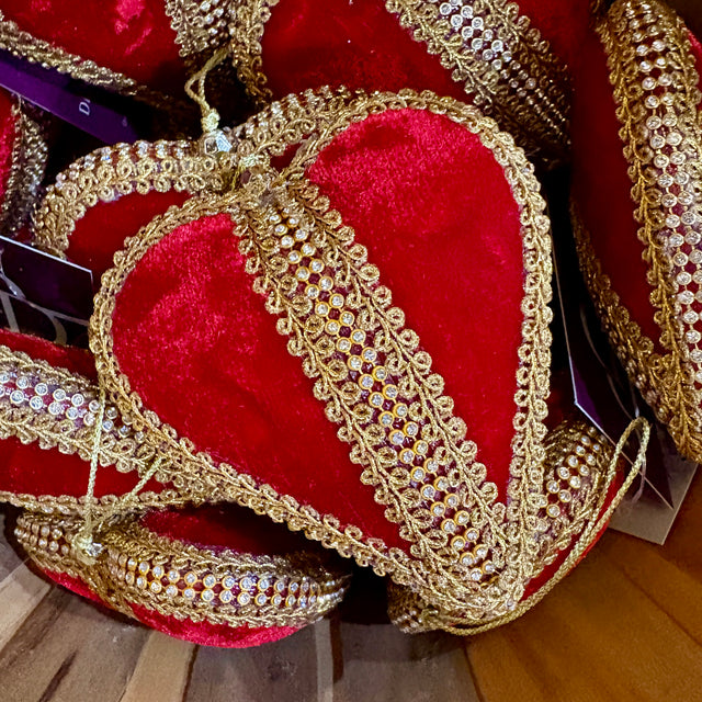 7" Red & Gold Velvet Heart Ornament