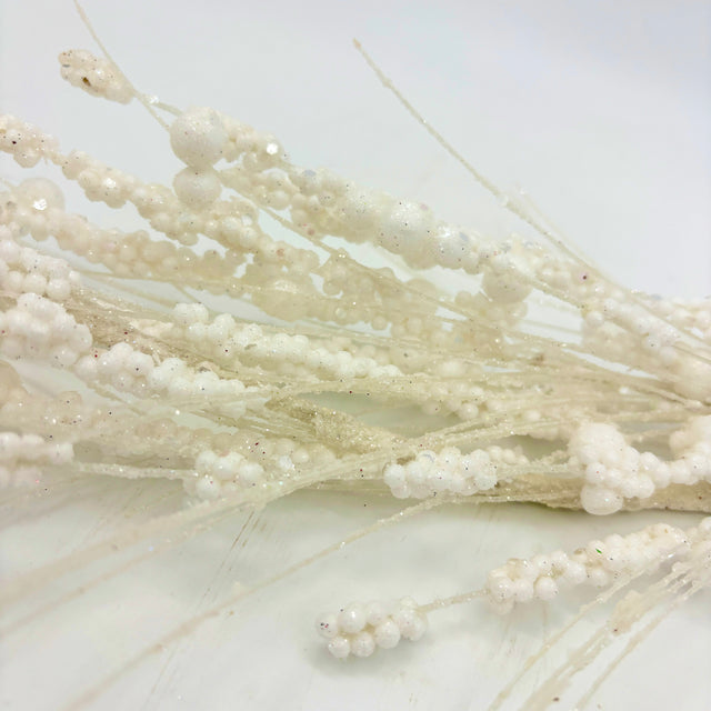 36" White Berry Twig Glitter Spray