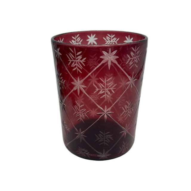 8" Cranberry Etched Glass Hurricane Vase