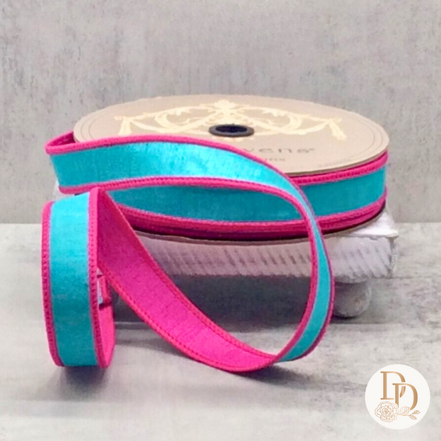 1" Teal | Hot Pink | Double Side Dupioni Ribbon | 25 Yards