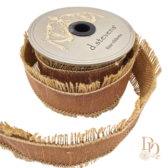 2.5" x 5YDS Dupion Ribbon with Jute Edge | Old Rose