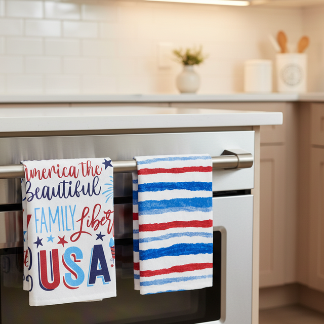 Patriotic Striped 4th Of July Kitchen Towel Set 2