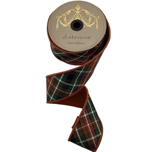 2.5" x 10yd Cotton Plaid Bias Cut Ribbon – Brown with Dupioni Back