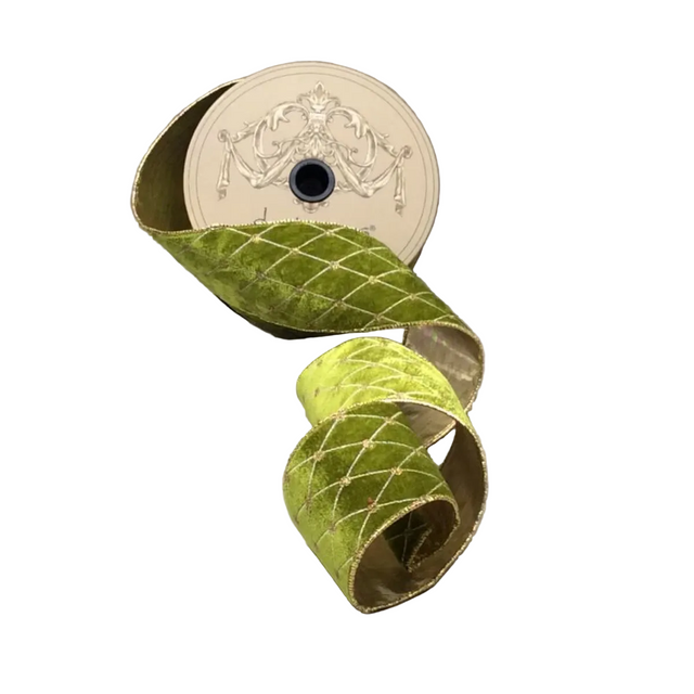 2" x 10 Yards Velvet Diamond Pattern Ribbon | Available in Chartreuse or Fuschia